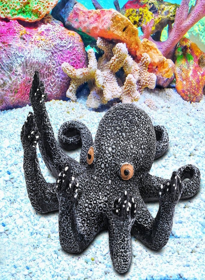 qumHmup Octopus Aquarium Ornaments Decoration, Black Resin Artificial Sea Life,Suitable for Various Fish Tanks - Image 1